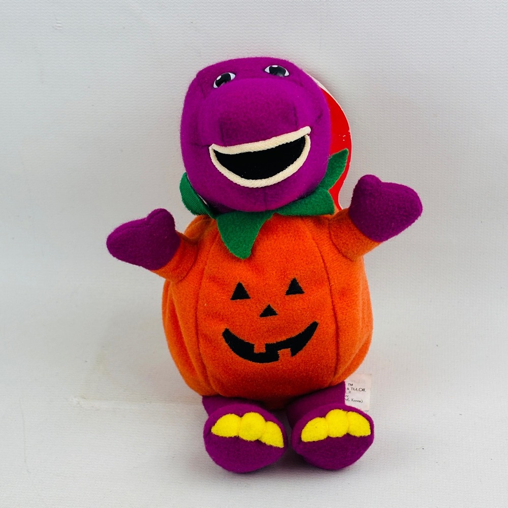 Barney Happy Halloween Pumpkin Plush Board Book 2000 Lyons Purple Dinosaur Vtg